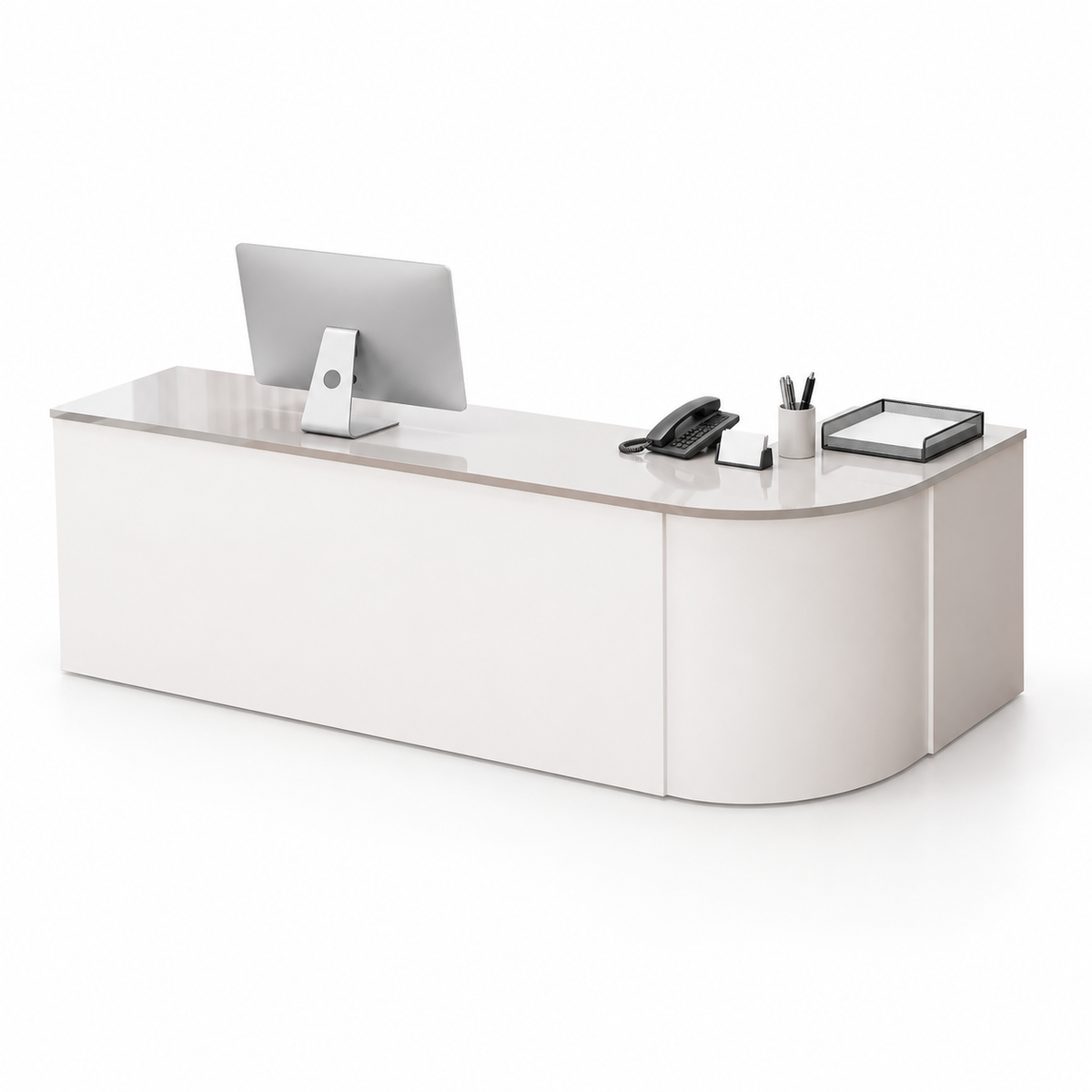 Rounded L-Shaped Reception Counter with Lockable Storage 6