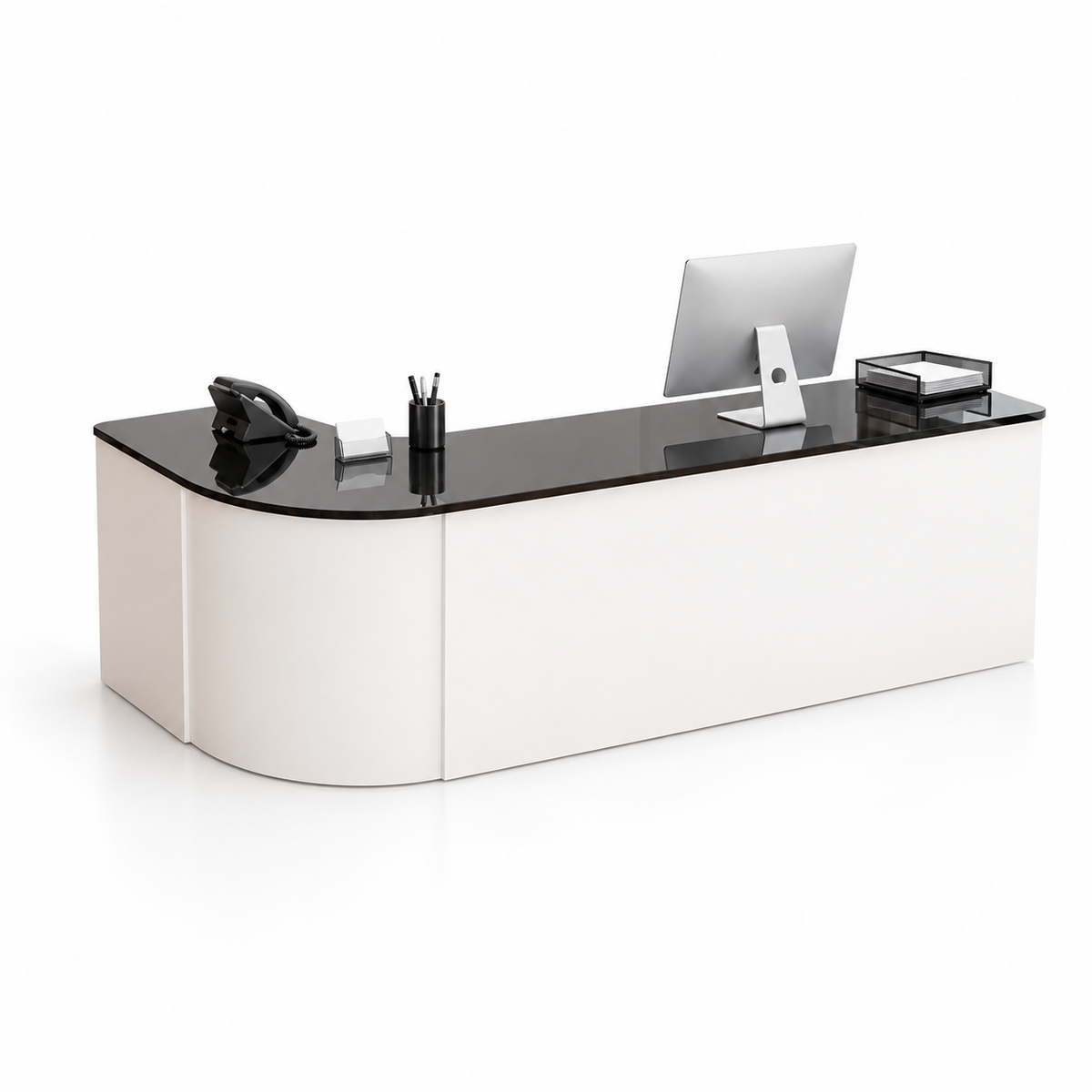 Rounded L-Shaped Reception Counter with Lockable Storage 7