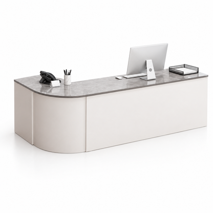 Rounded L-Shaped Reception Counter with Lockable Storage 9