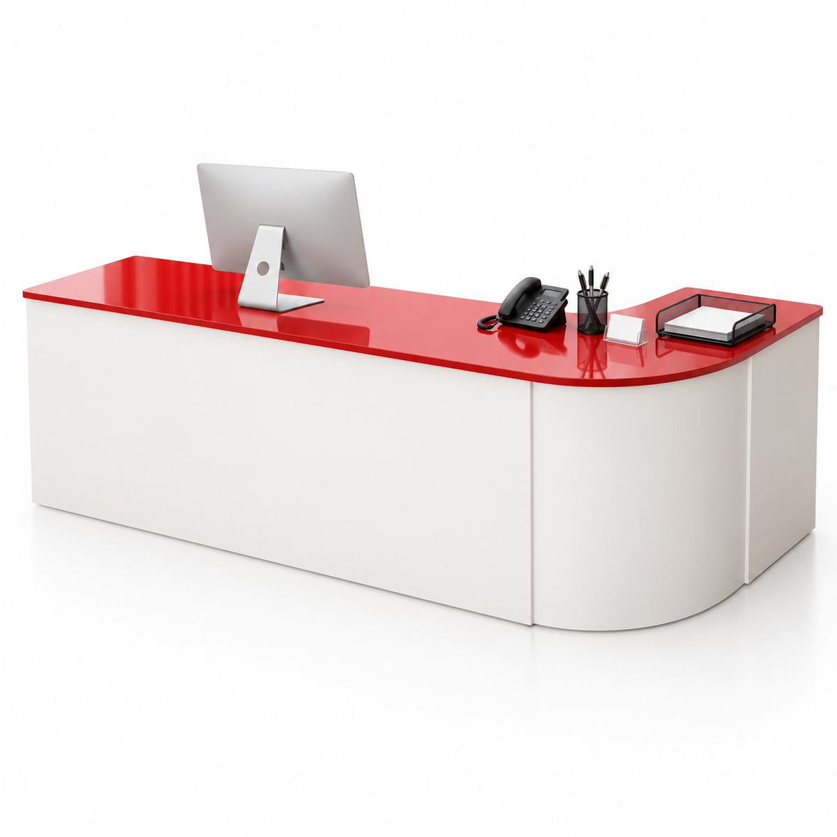 Rounded L-Shaped Reception Counter with Lockable Storage 12
