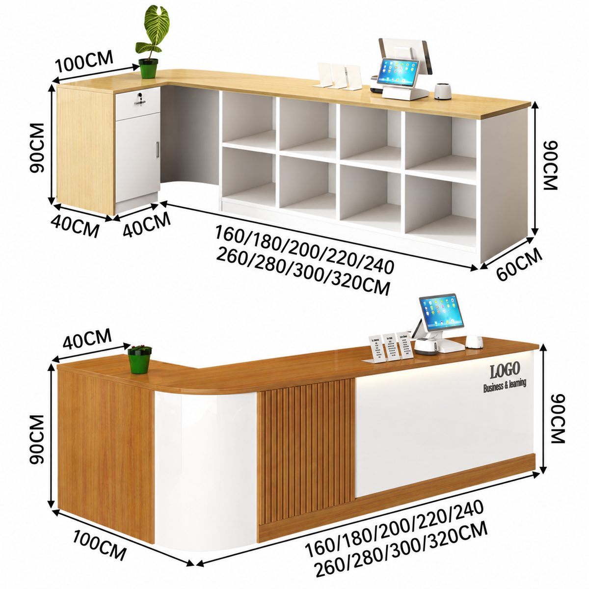 Modern L-Shaped Reception Counter with Stone-Look Finishes