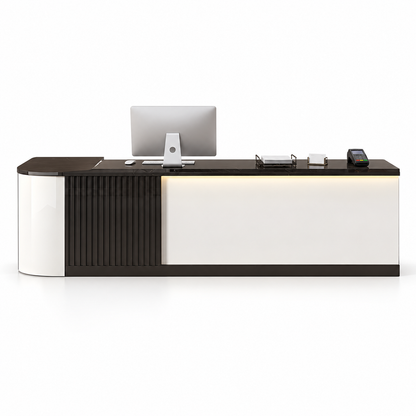 Modern L-Shaped Reception Counter with Stone-Look Finishes 1