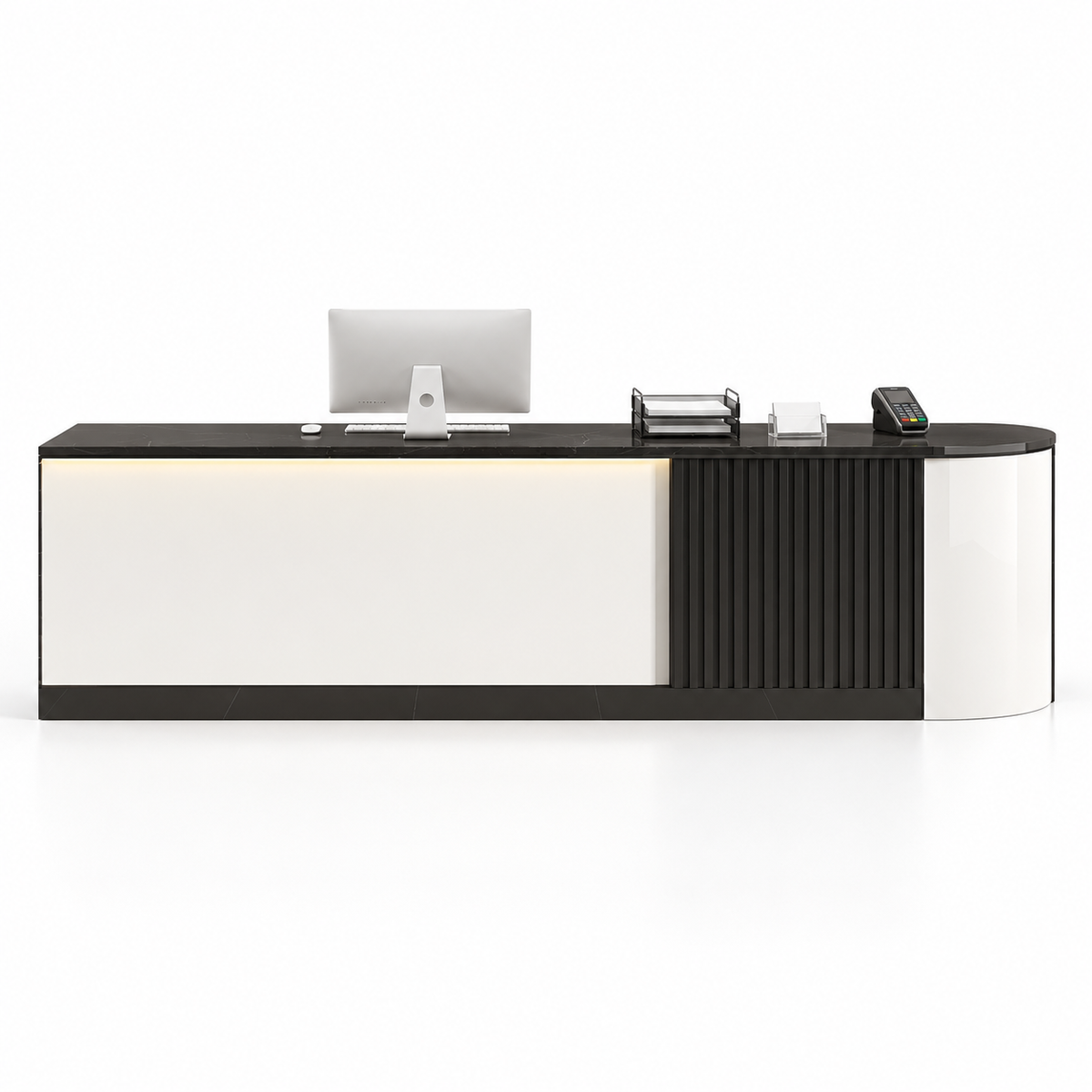 Modern L-Shaped Reception Counter with Stone-Look Finishes 2