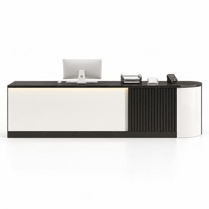 Modern L-Shaped Reception Counter with Stone-Look Finishes 2