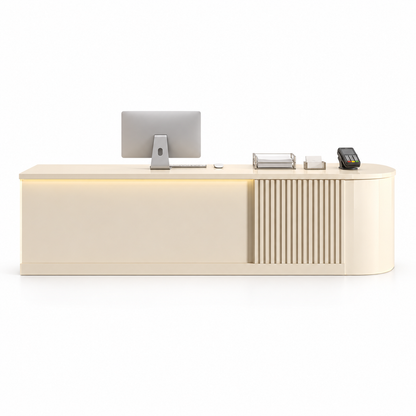Modern L-Shaped Reception Counter with Stone-Look Finishes 4