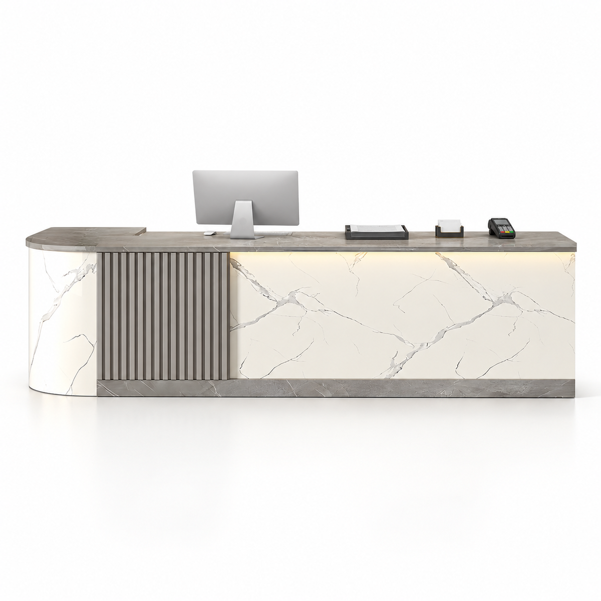 Modern L-Shaped Reception Counter with Stone-Look Finishes 5