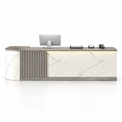 Modern L-Shaped Reception Counter with Stone-Look Finishes 5