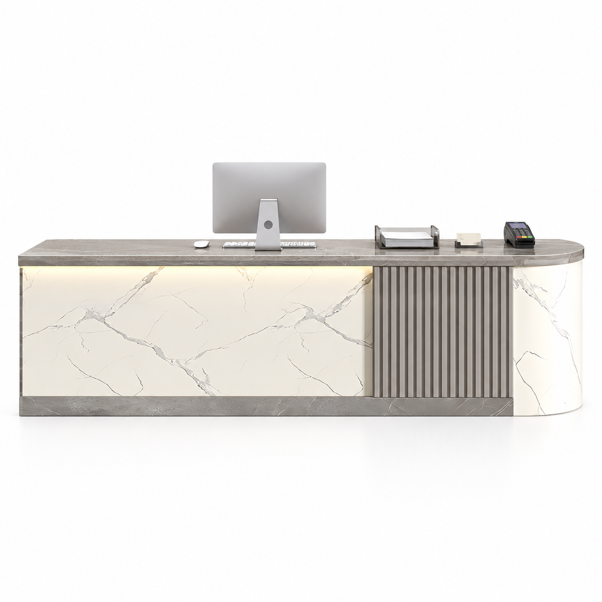 Modern L-Shaped Reception Counter with Stone-Look Finishes 6