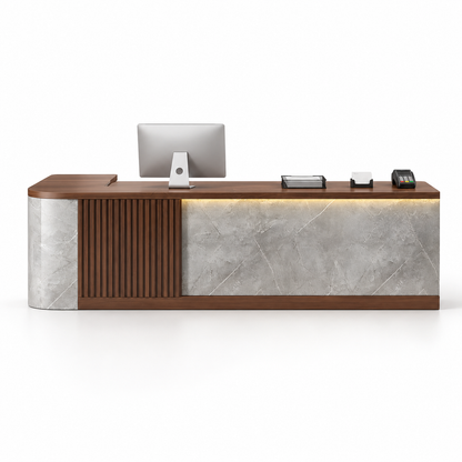Modern L-Shaped Reception Counter with Stone-Look Finishes 7