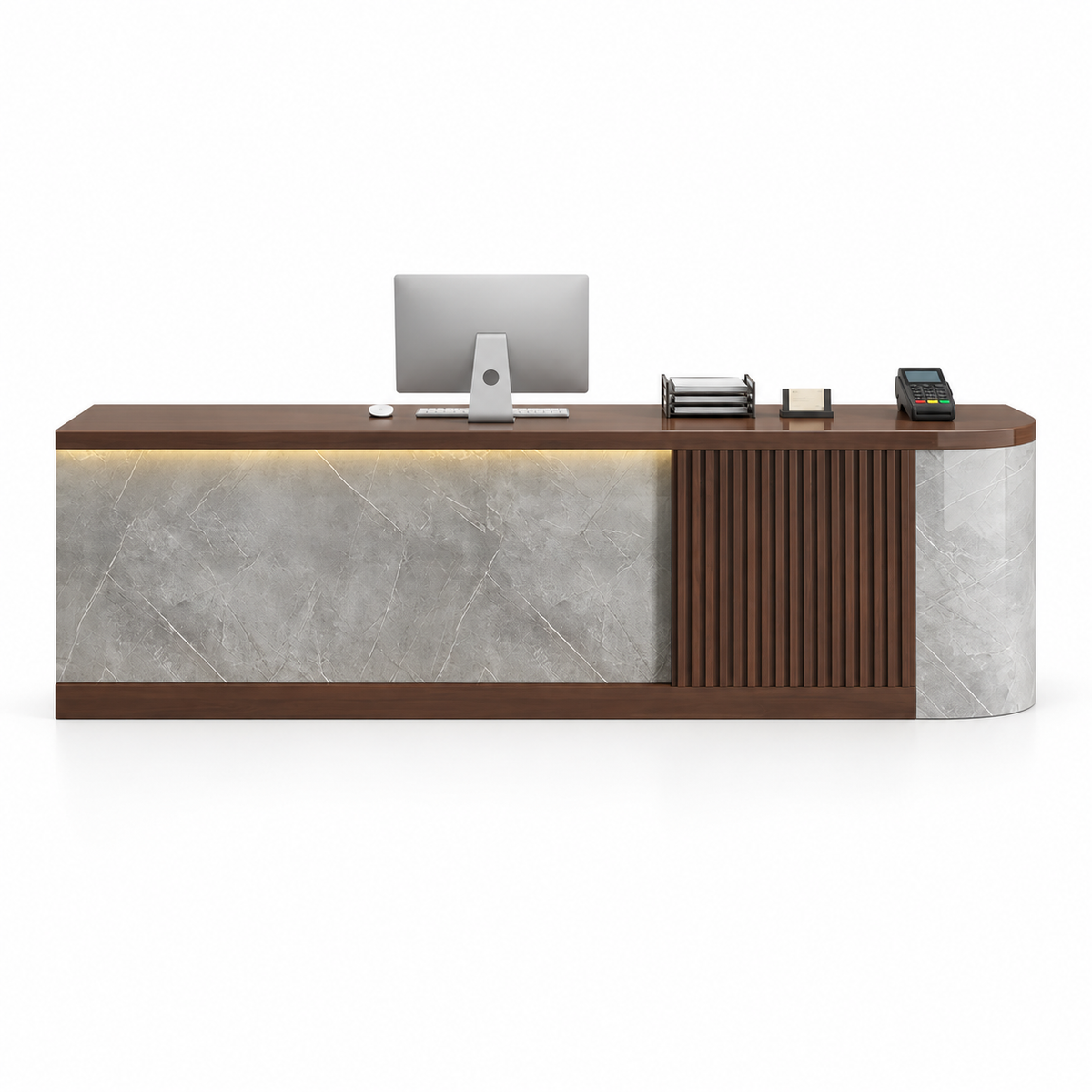 Modern L-Shaped Reception Counter with Stone-Look Finishes 8
