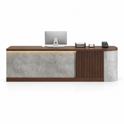 Modern L-Shaped Reception Counter with Stone-Look Finishes 8