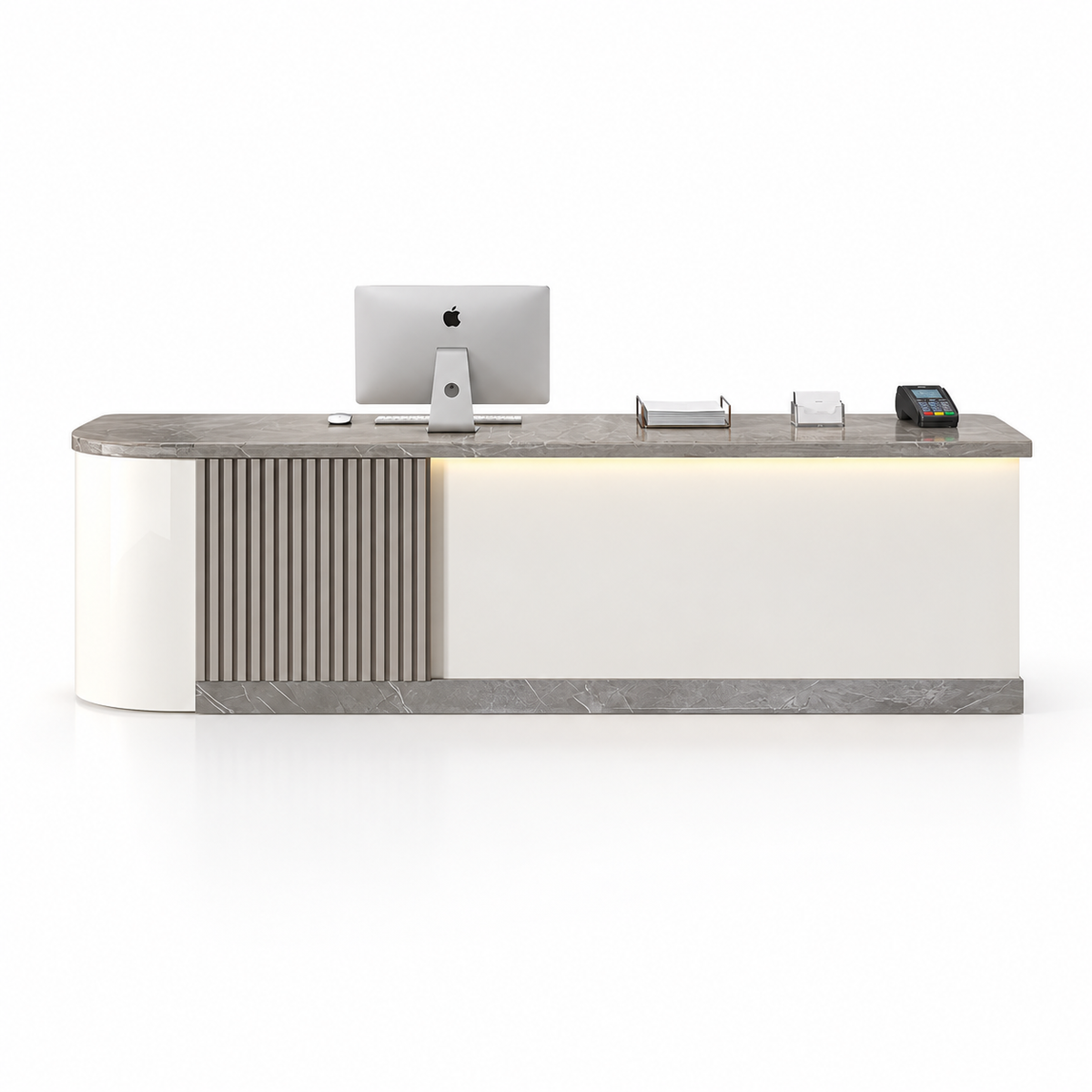 Modern L-Shaped Reception Counter with Stone-Look Finishes 9