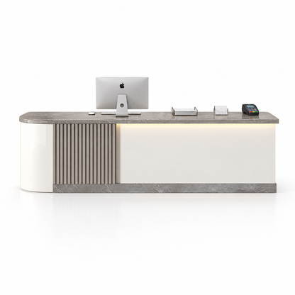 Modern L-Shaped Reception Counter with Stone-Look Finishes 9
