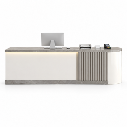 Modern L-Shaped Reception Counter with Stone-Look Finishes 10