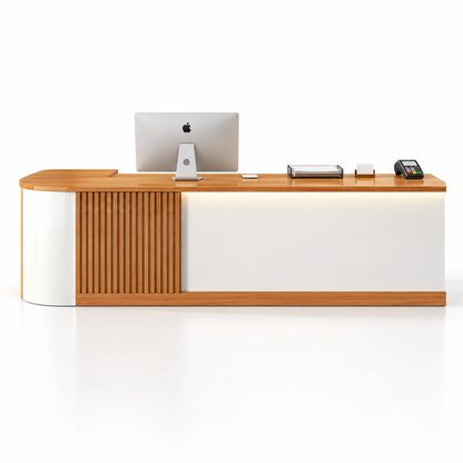 Modern L-Shaped Reception Counter with Stone-Look Finishes 11