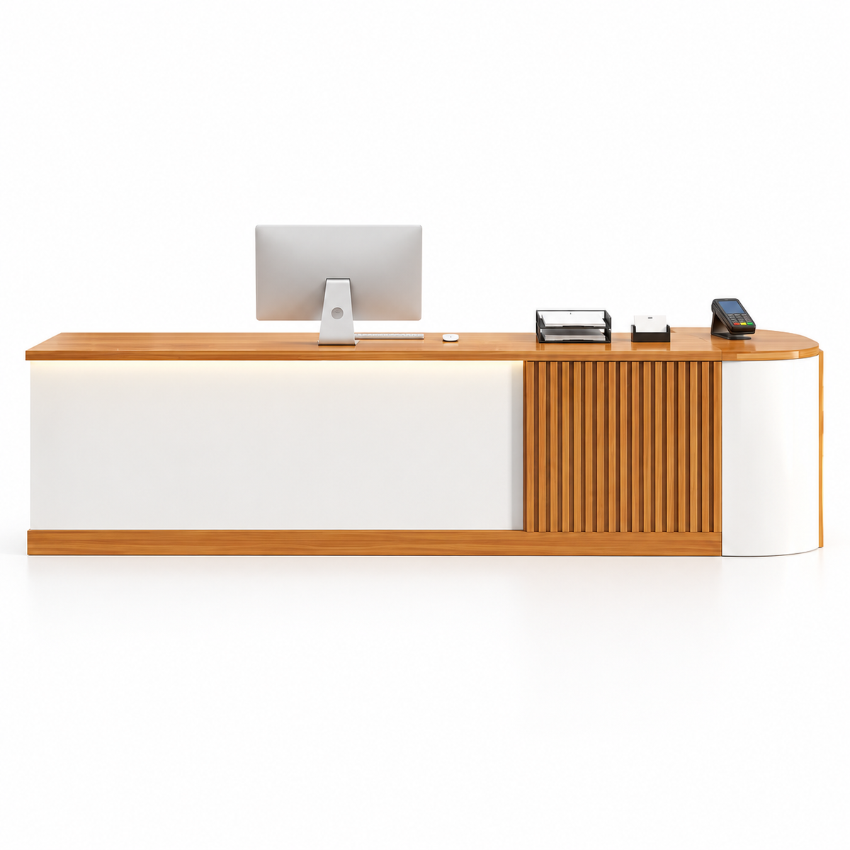 Modern L-Shaped Reception Counter with Stone-Look Finishes 12