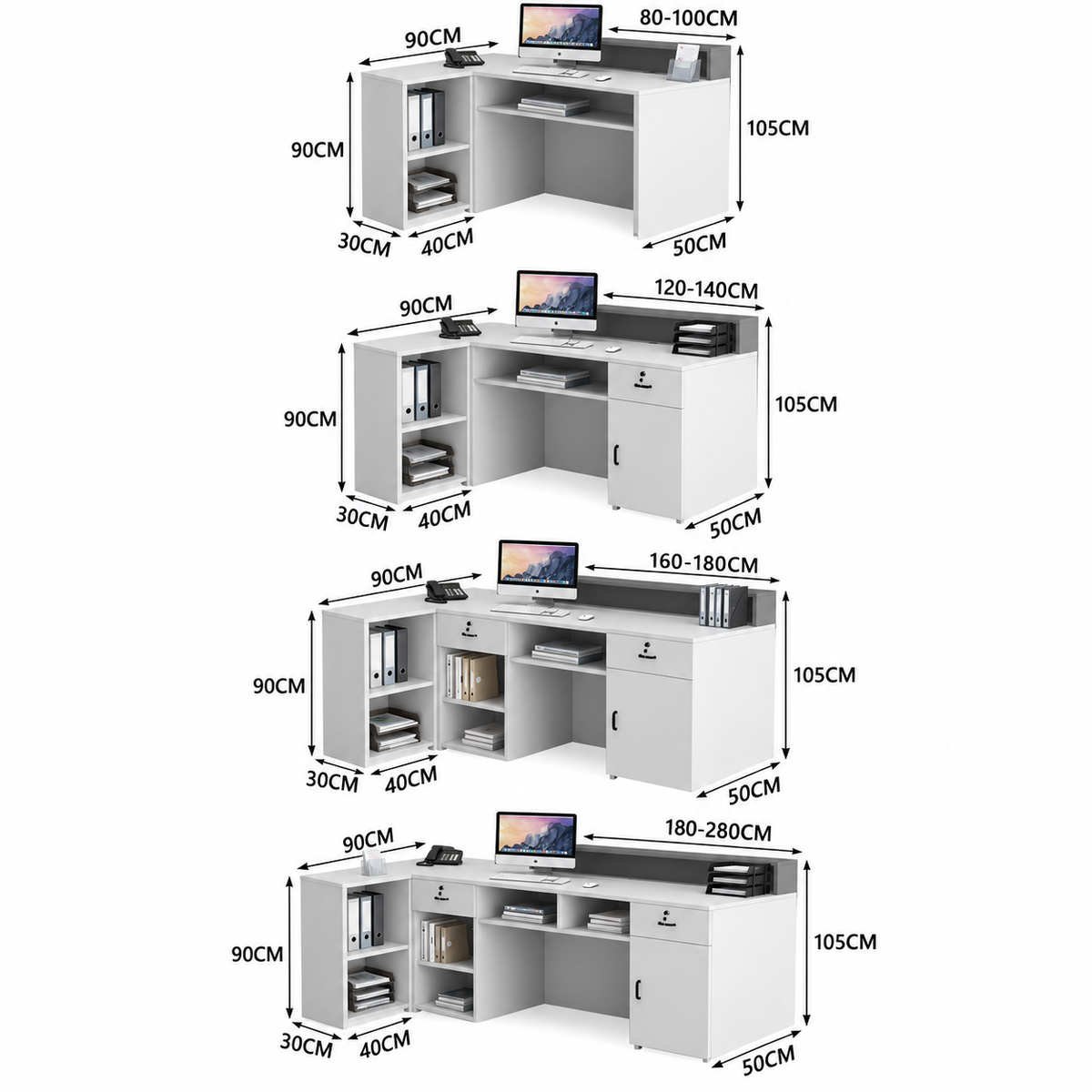 Compact L-Shaped Reception Counter with Open Display Shelves