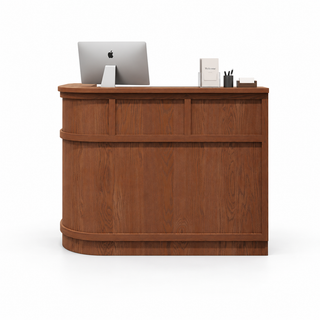Woodgrain Corner Reception Counter with Curved End 1
