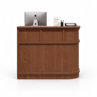Woodgrain Corner Reception Counter with Curved End 2