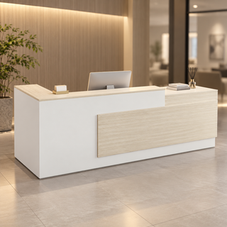 Stepped Reception Counter with Feature Front Panel in a modern commercial interior