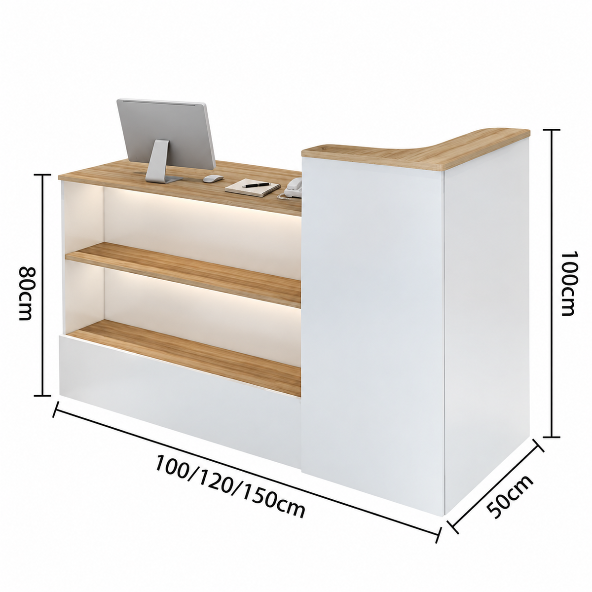 Compact Reception Counter with Open Display Shelves