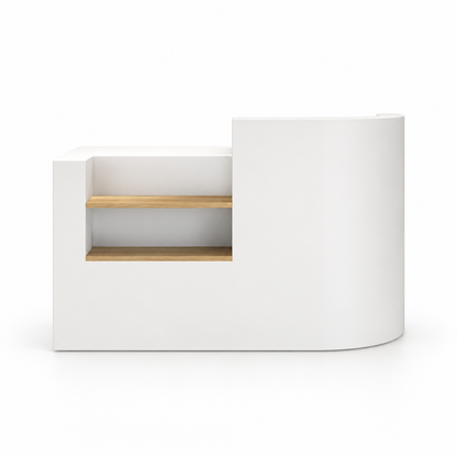 Curved Reception Counter with Wood-Look Shelves 1