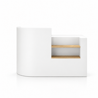 Curved Reception Counter with Wood-Look Shelves 2