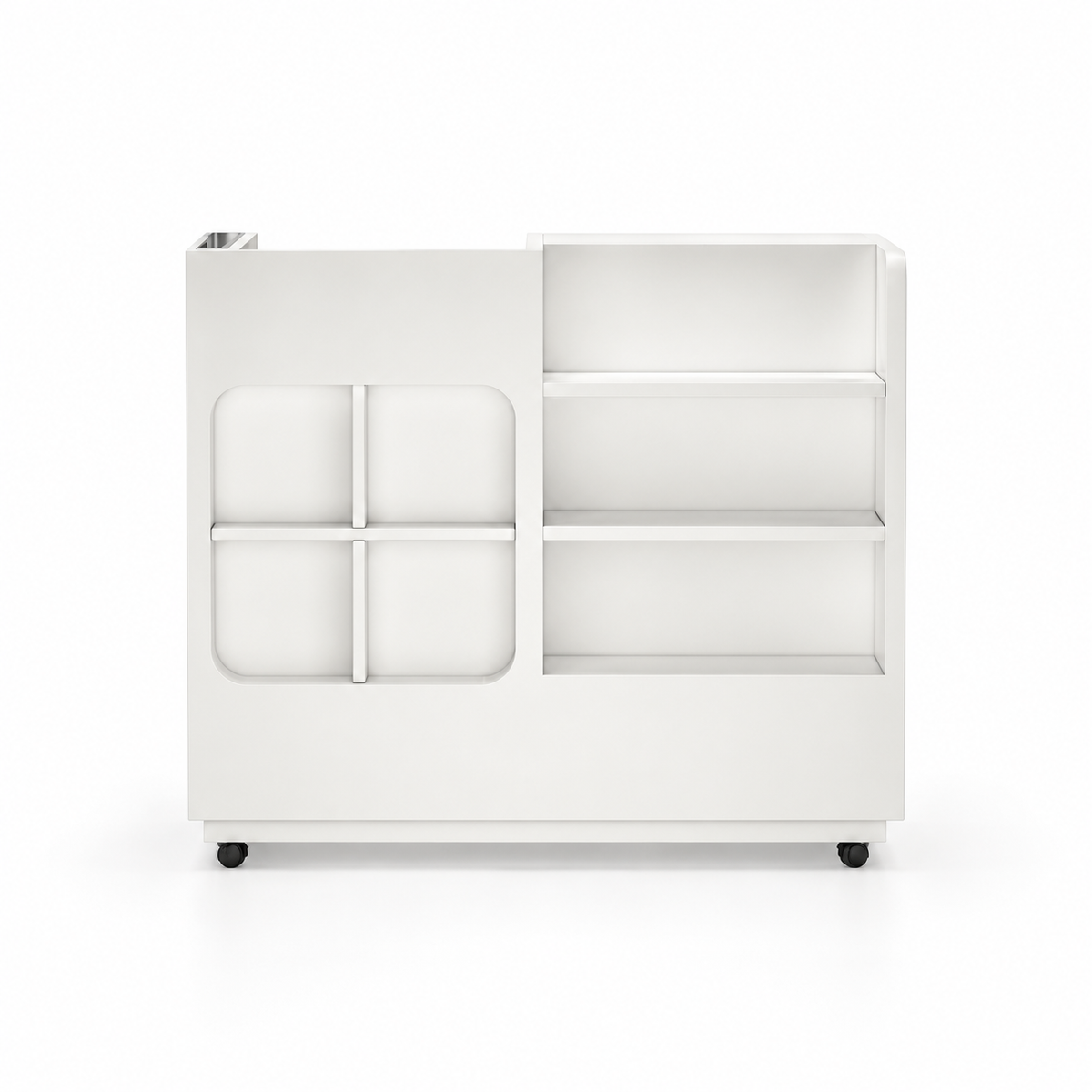 Compact Mobile Reception Counter with Display Shelves option 2