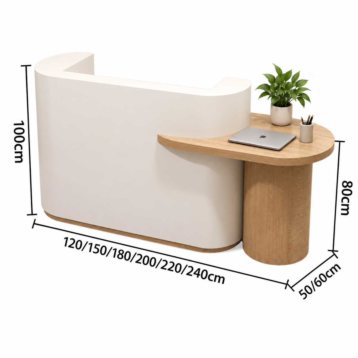 Curved Two-Level Reception Counter with Rear Storage