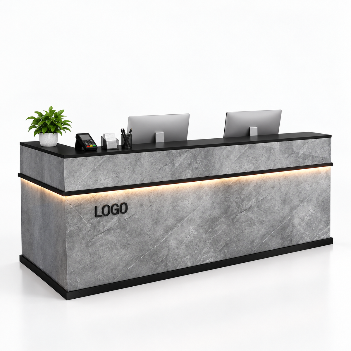 Illuminated Reception Counter with Lockable Storage & Flexible Layout — finish and layout option 2