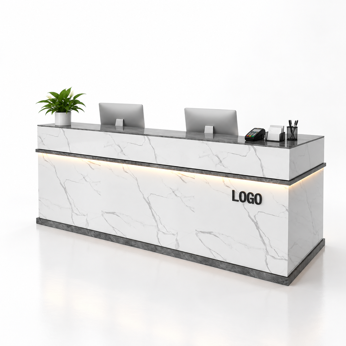 Illuminated Reception Counter with Lockable Storage & Flexible Layout — finish and layout option 5