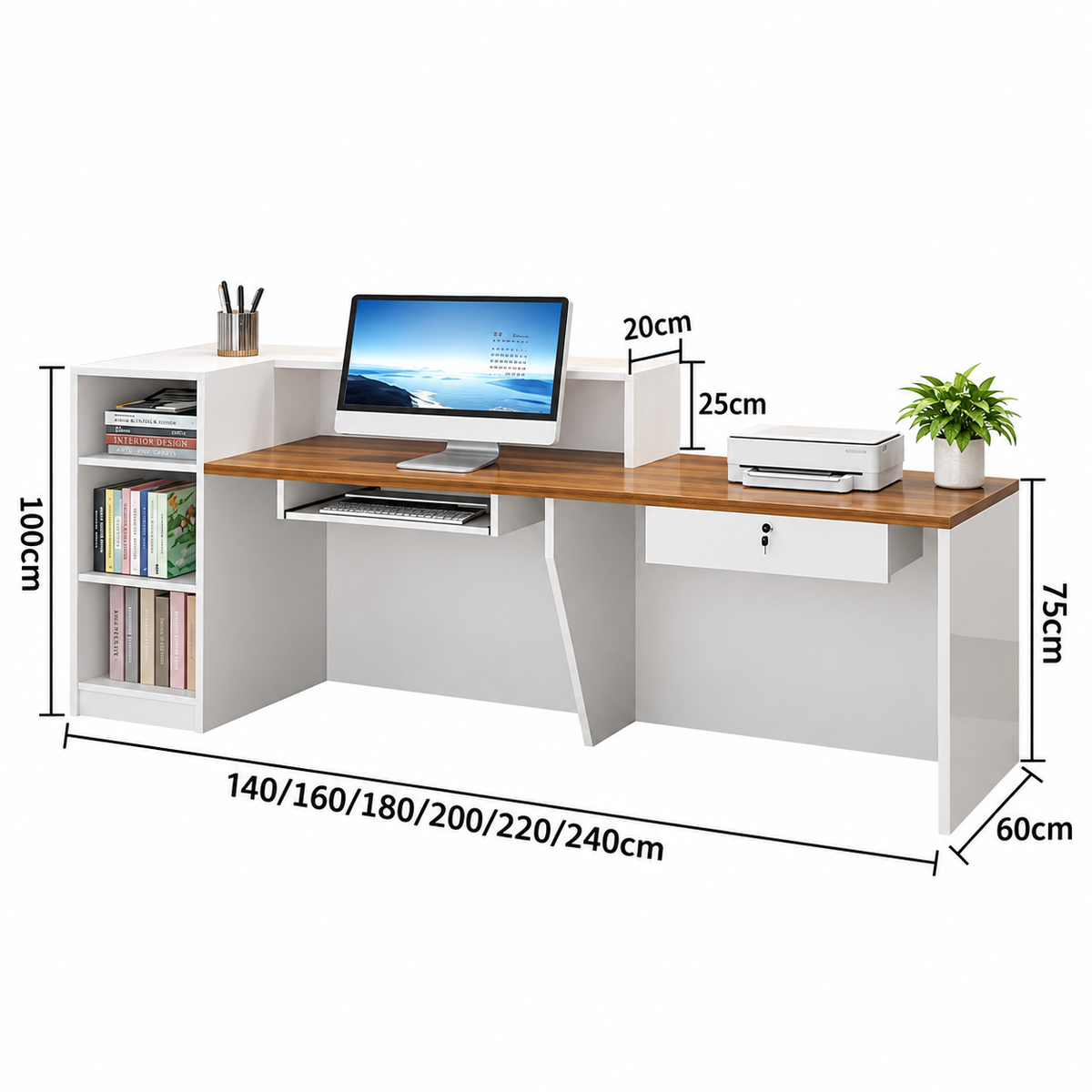 Modern Reception Counter with Fluted Feature Panel & Cable Management