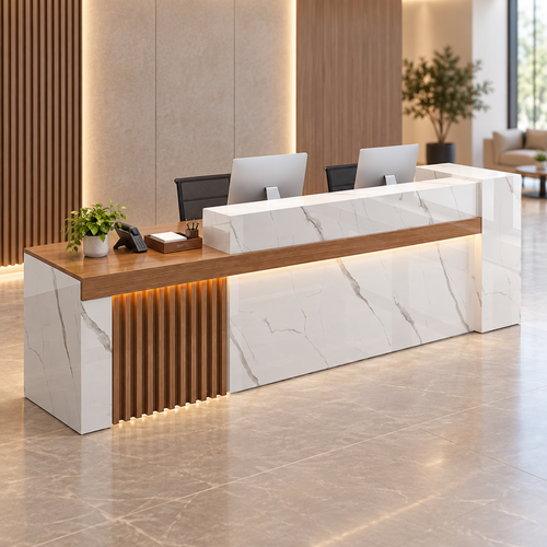Modern Reception Counter with Fluted Feature Panel & Cable Management in a modern commercial interior