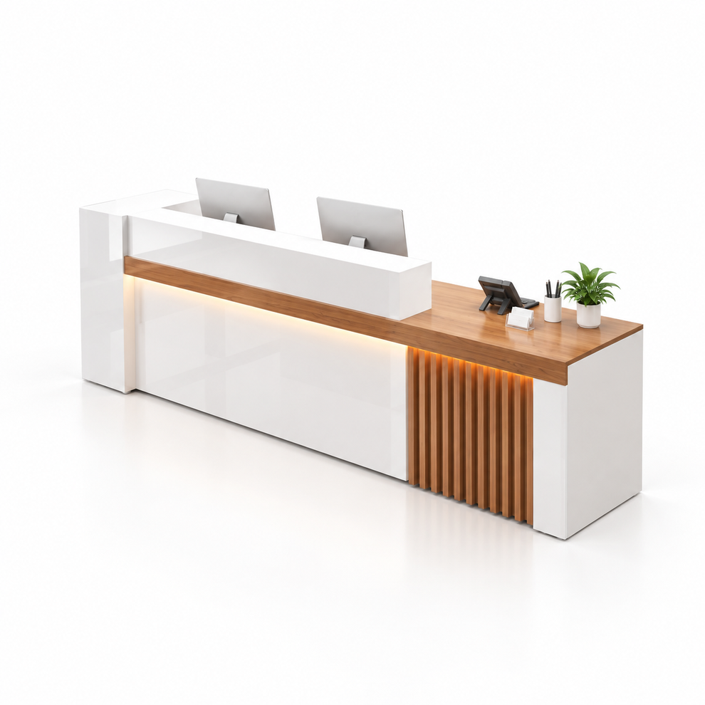 Modern Reception Counter with Fluted Feature Panel & Cable Management ...