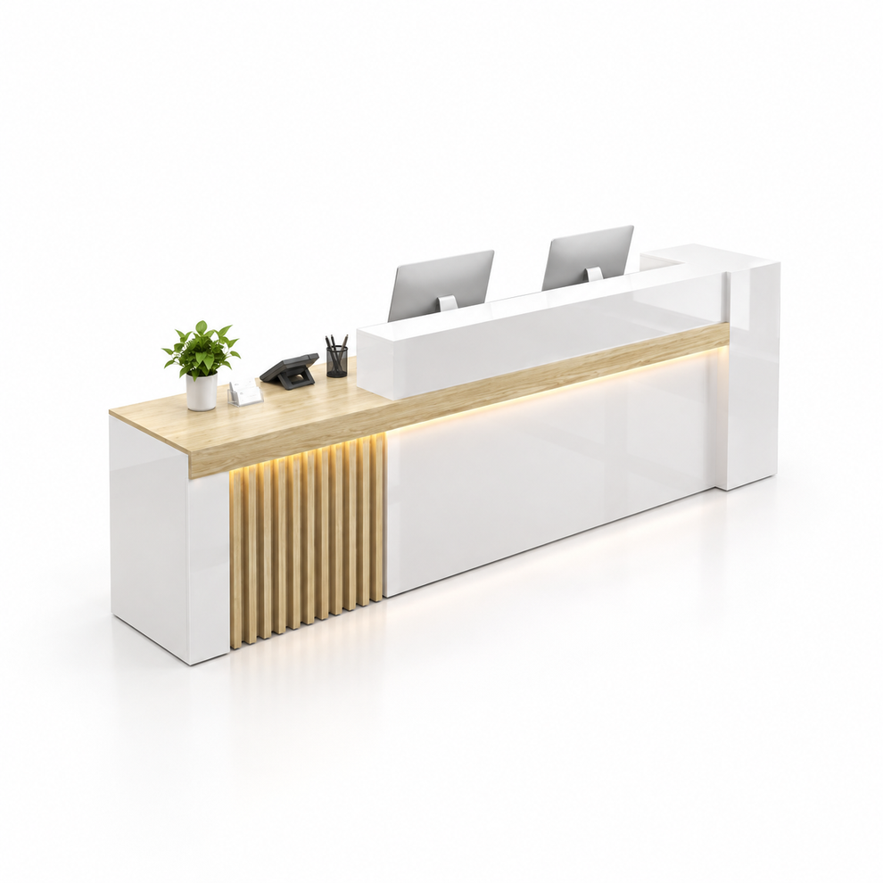 Modern Reception Counter with Fluted Feature Panel & Cable Management ...