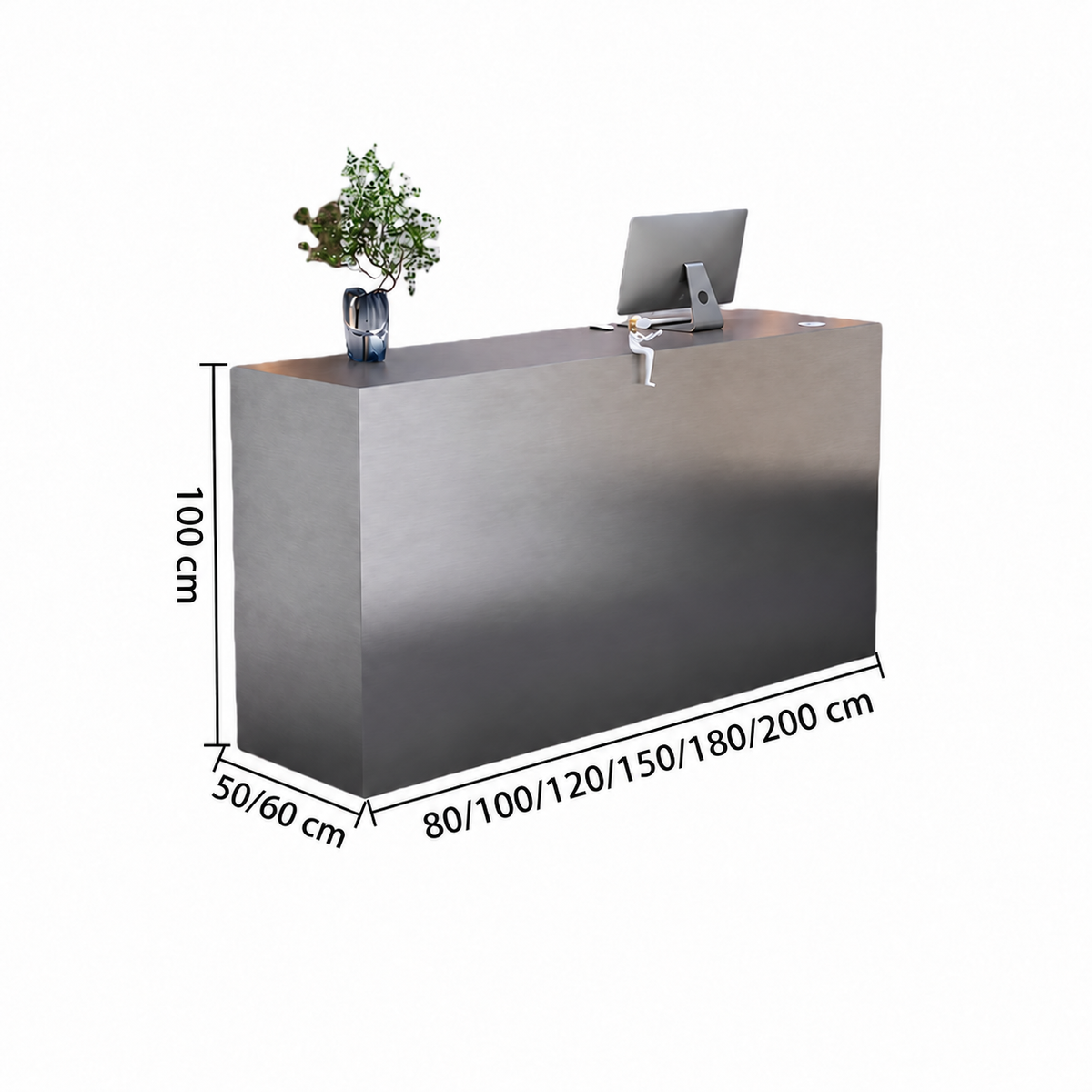 Brushed Stainless Steel Reception Counter with Lockable Storage
