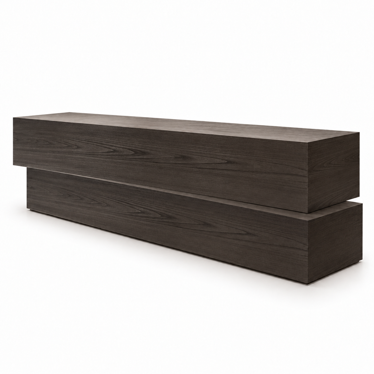 Two-Tier Reception Counter with Decorative Display Ledge 黑色木纹