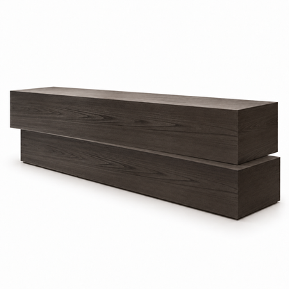 Two-Tier Reception Counter with Decorative Display Ledge 黑色木纹