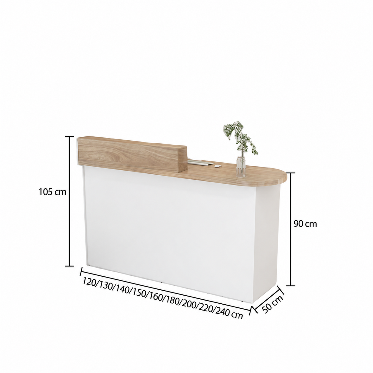 Rounded Reception Counter with Side Cabinet & Open Storage