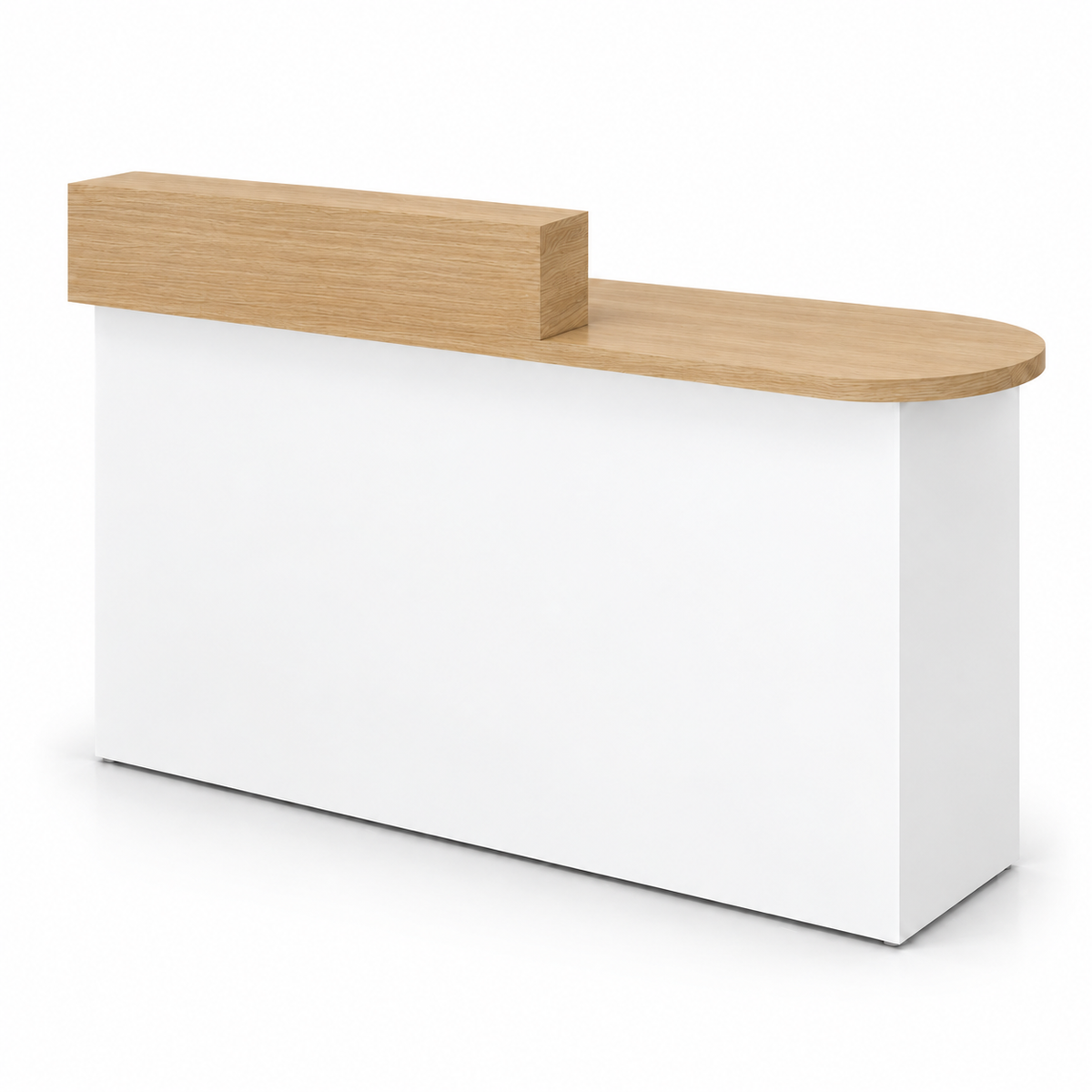 Rounded Reception Counter with Side Cabinet & Open Storage 自然木加白色-左款