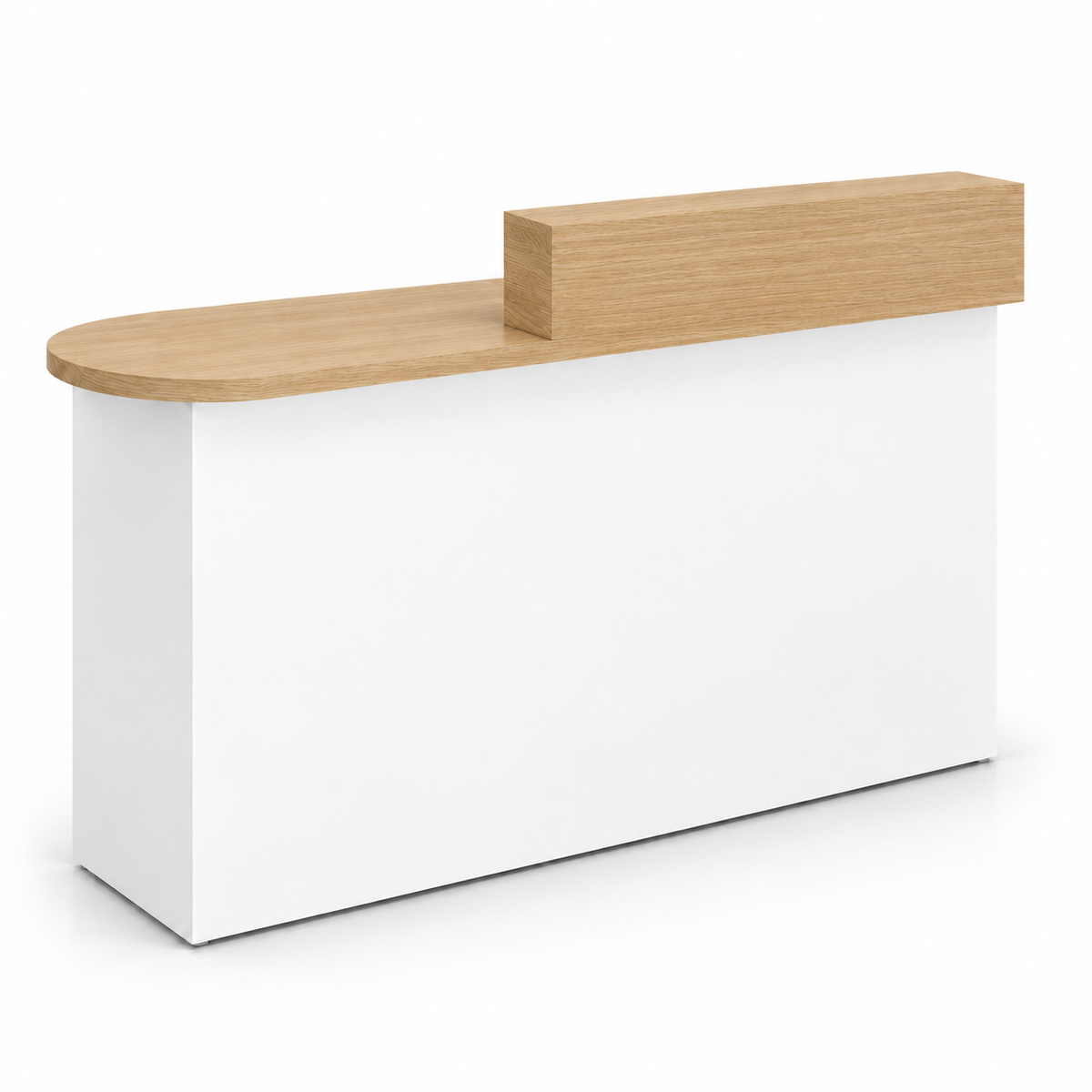 Rounded Reception Counter with Side Cabinet & Open Storage 自然木加白色-右款