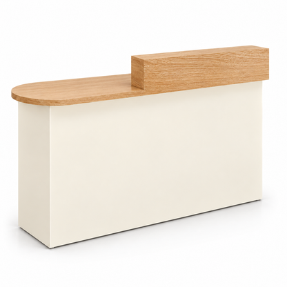 Rounded Reception Counter with Side Cabinet & Open Storage 自然木加米色-右款