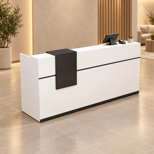 Reception Desk with Lockable Drawer & Spacious Legroom in a modern commercial interior