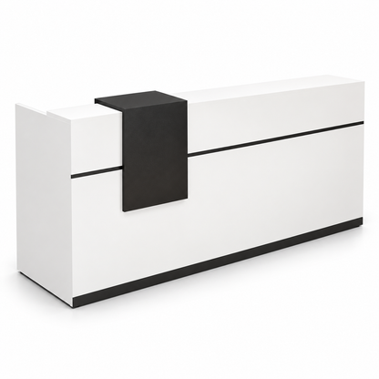 Reception Desk with Lockable Drawer & Spacious Legroom 白色加黑色-哑光