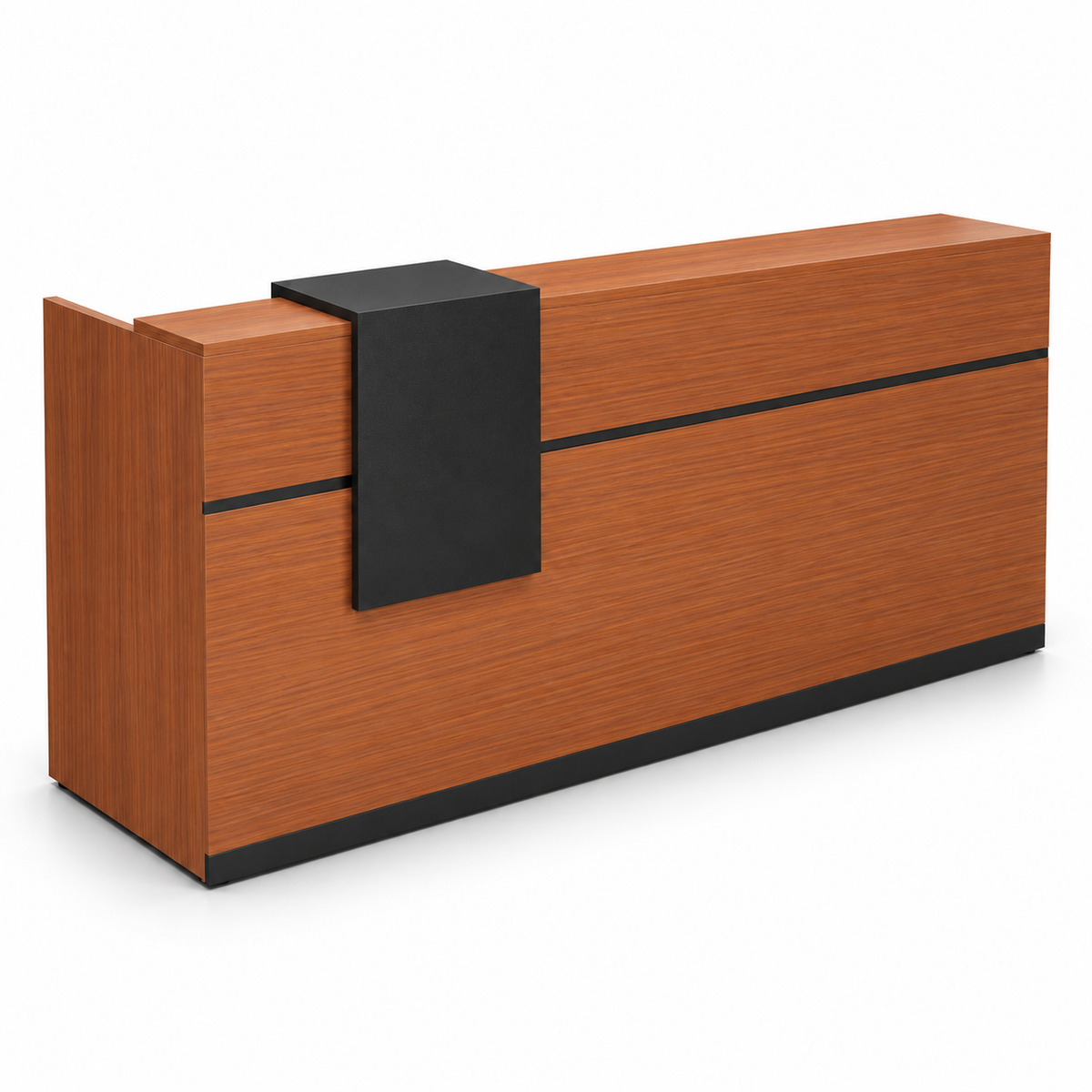 Reception Desk with Lockable Drawer & Spacious Legroom 柚木加黑色-哑光