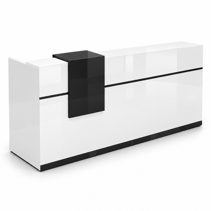 Reception Desk with Lockable Drawer & Spacious Legroom 白色加黑色-亮光
