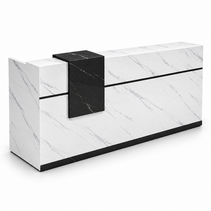 Reception Desk with Lockable Drawer & Spacious Legroom 白色大理石加黑色-亮光