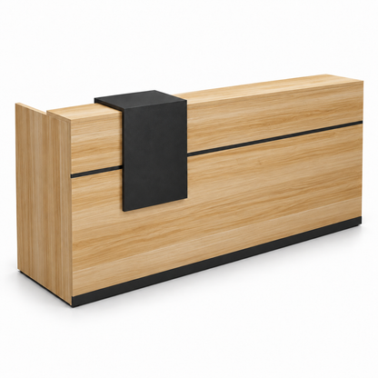 Reception Desk with Lockable Drawer & Spacious Legroom 自然木加黑色-哑光