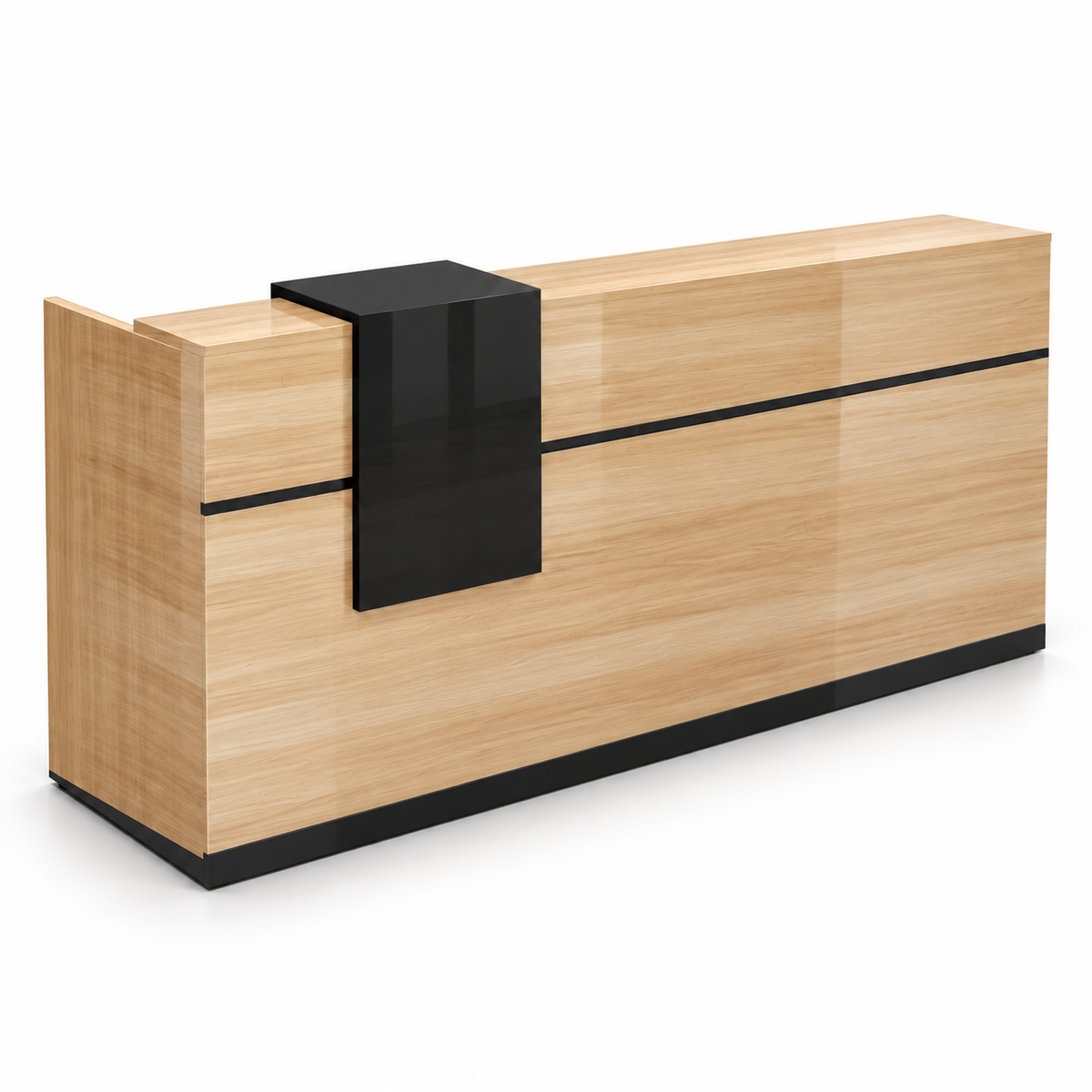 Reception Desk with Lockable Drawer & Spacious Legroom 自然木加黑色-亮光