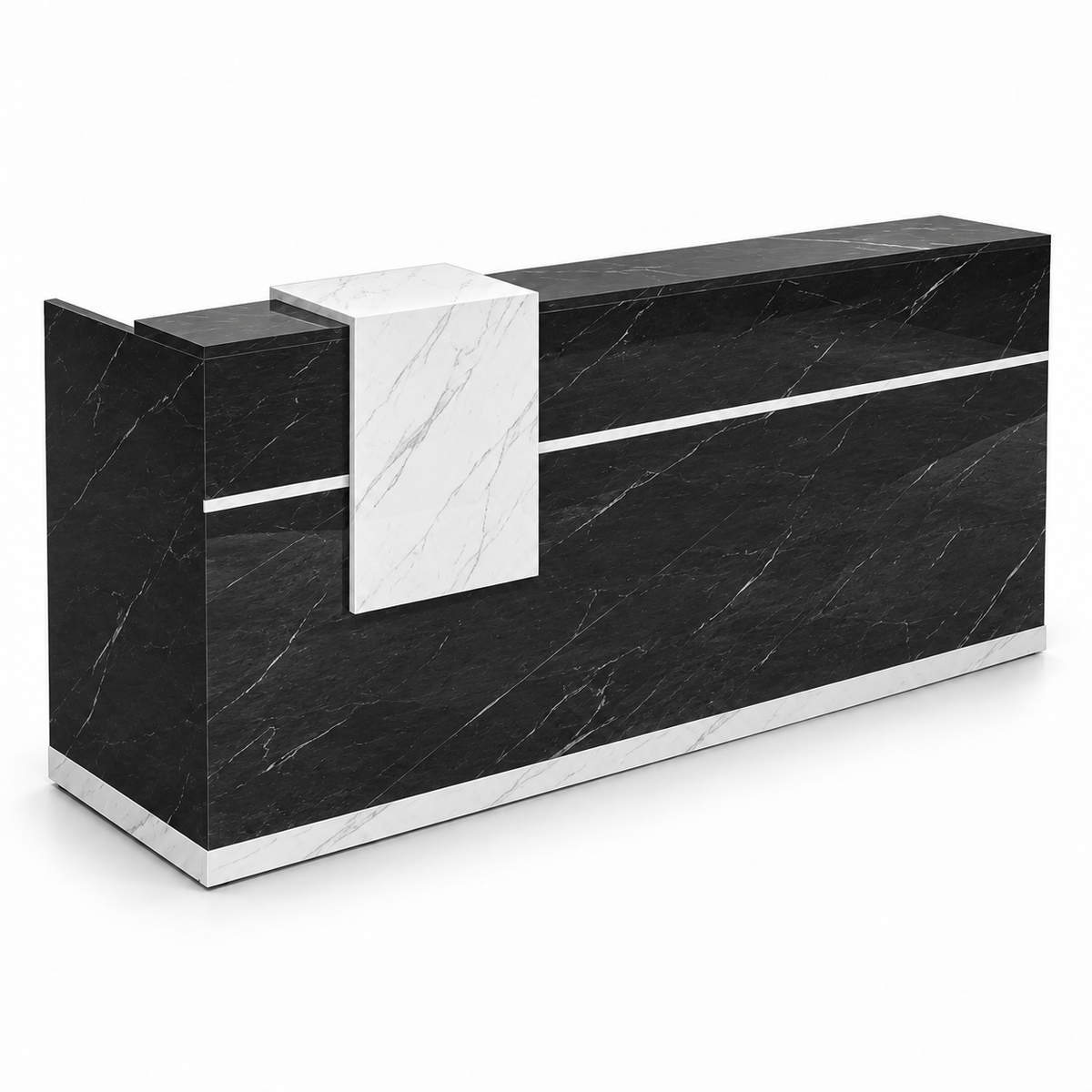 Reception Desk with Lockable Drawer & Spacious Legroom 黑色大理石加白色-亮光